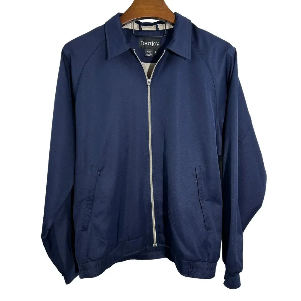 FootJoy FJ Golf Navy Blue Full Zip‎ Long Sleeve Lined Windbreaker Jacket Large